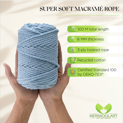 BABY BLUE MACRAMÉ ROPE 6 MM, 100 M