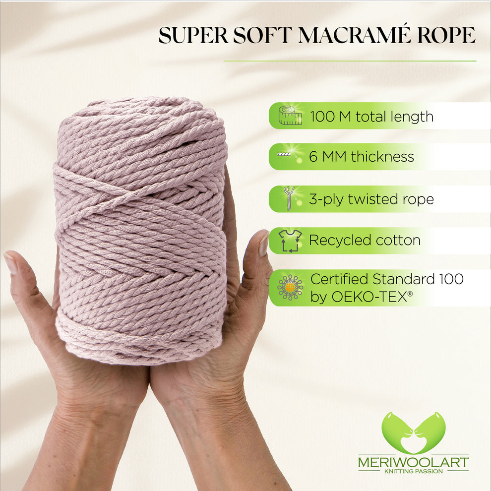 PINK MACRAMÉ ROPE 6 MM, 100 M – MeriWoolArt