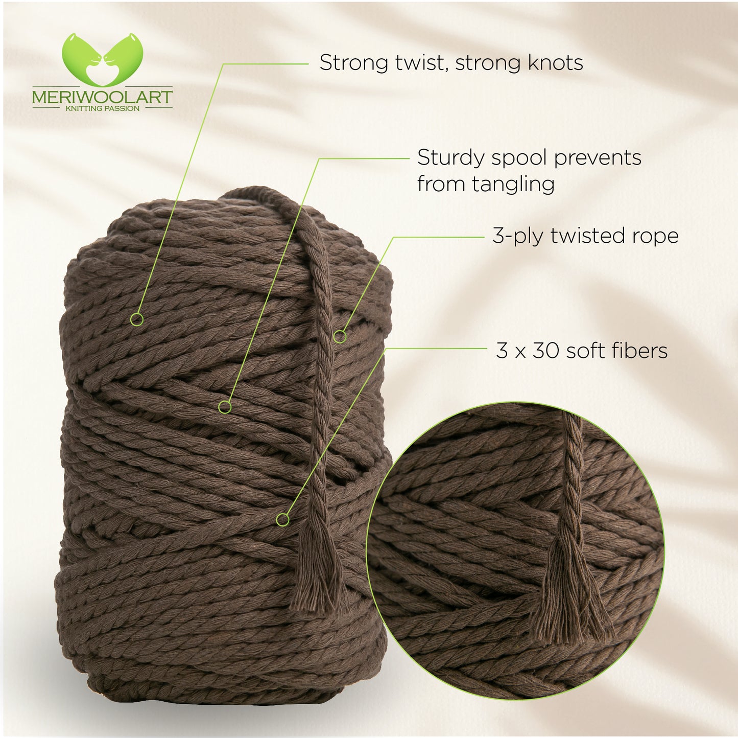 BROWN MACRAMÉ ROPE 6 MM, 100 M