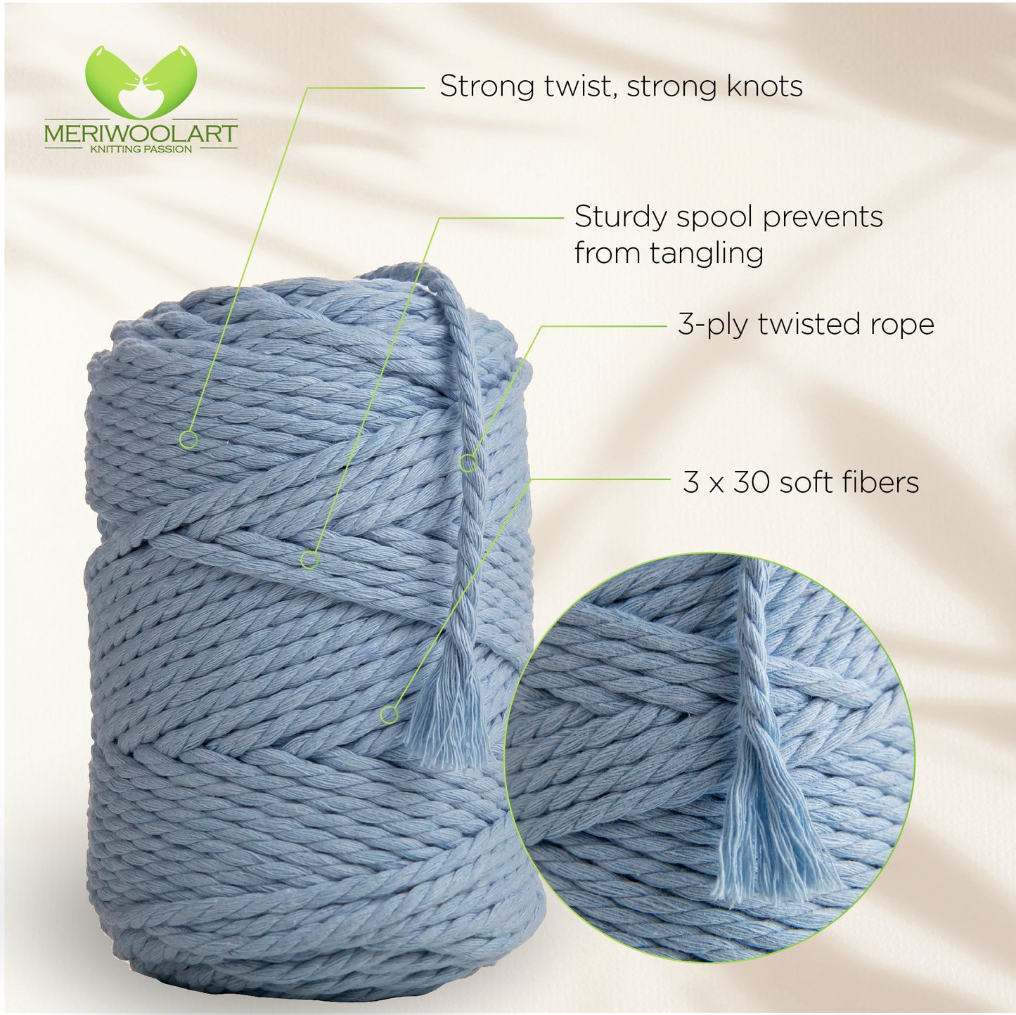 BABY BLUE MACRAMÉ ROPE 6 MM, 100 M