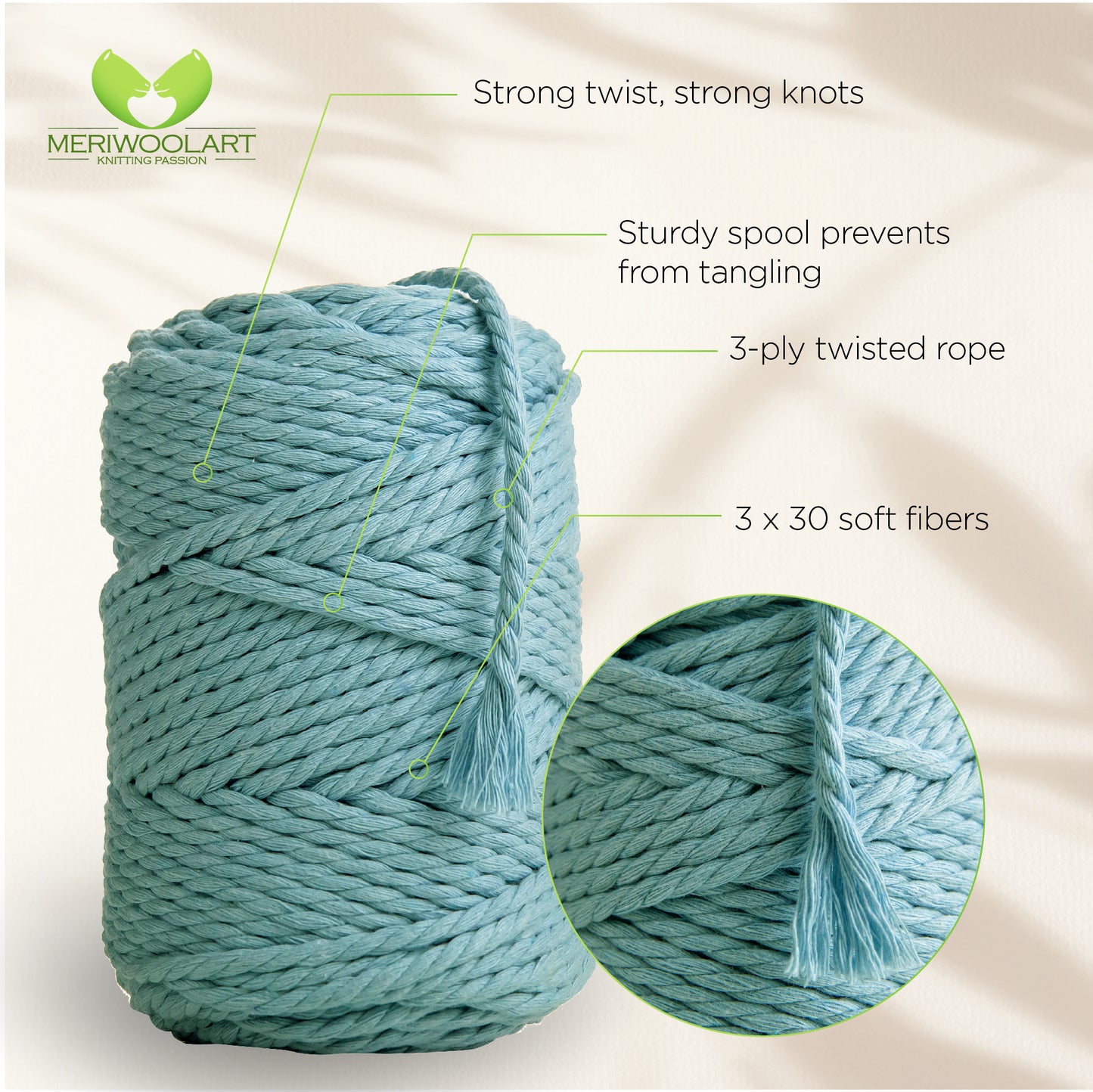 AQUA MACRAMÉ ROPE 6 MM, 100 M