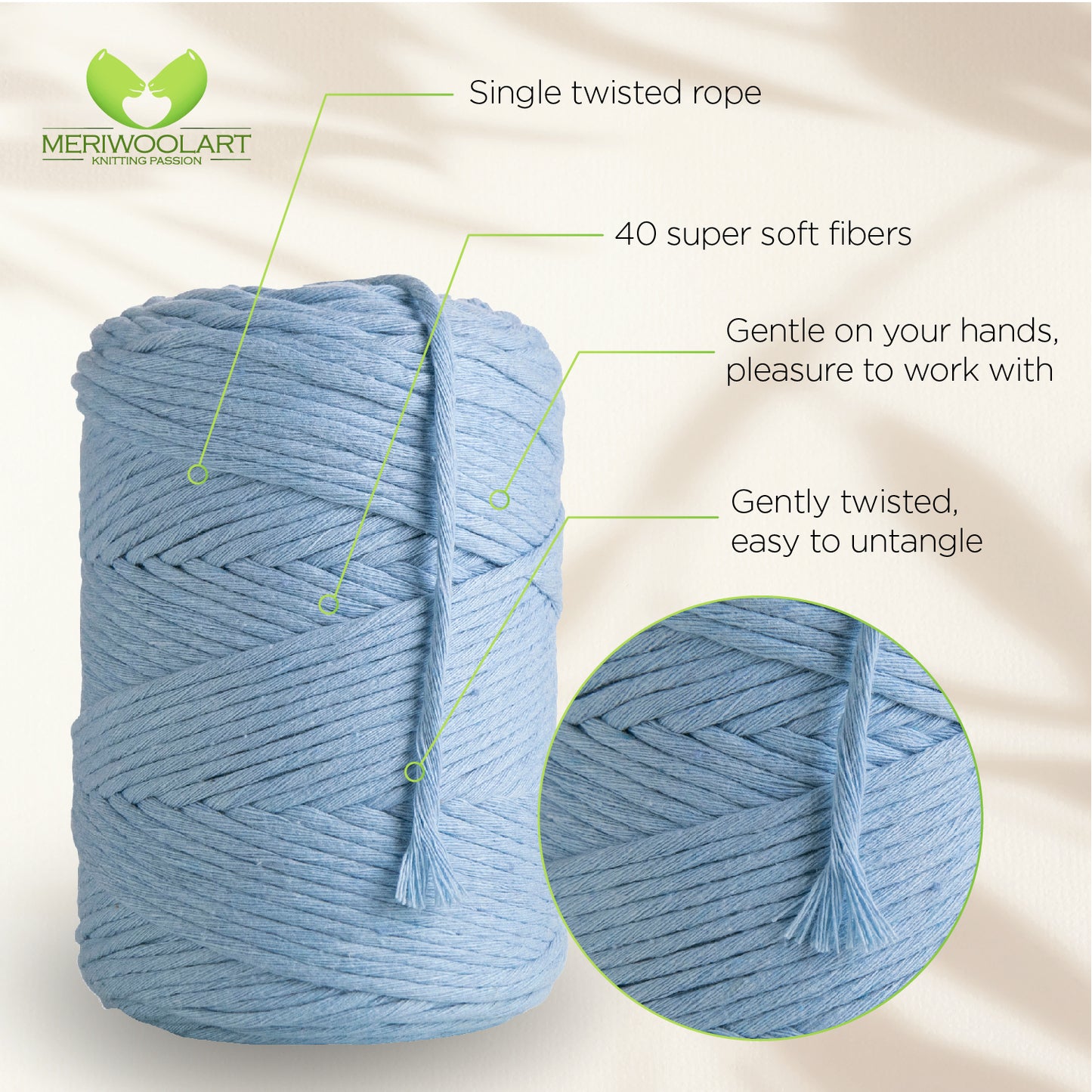 Baby Blue Single Twisted Macramé 4mm 225m