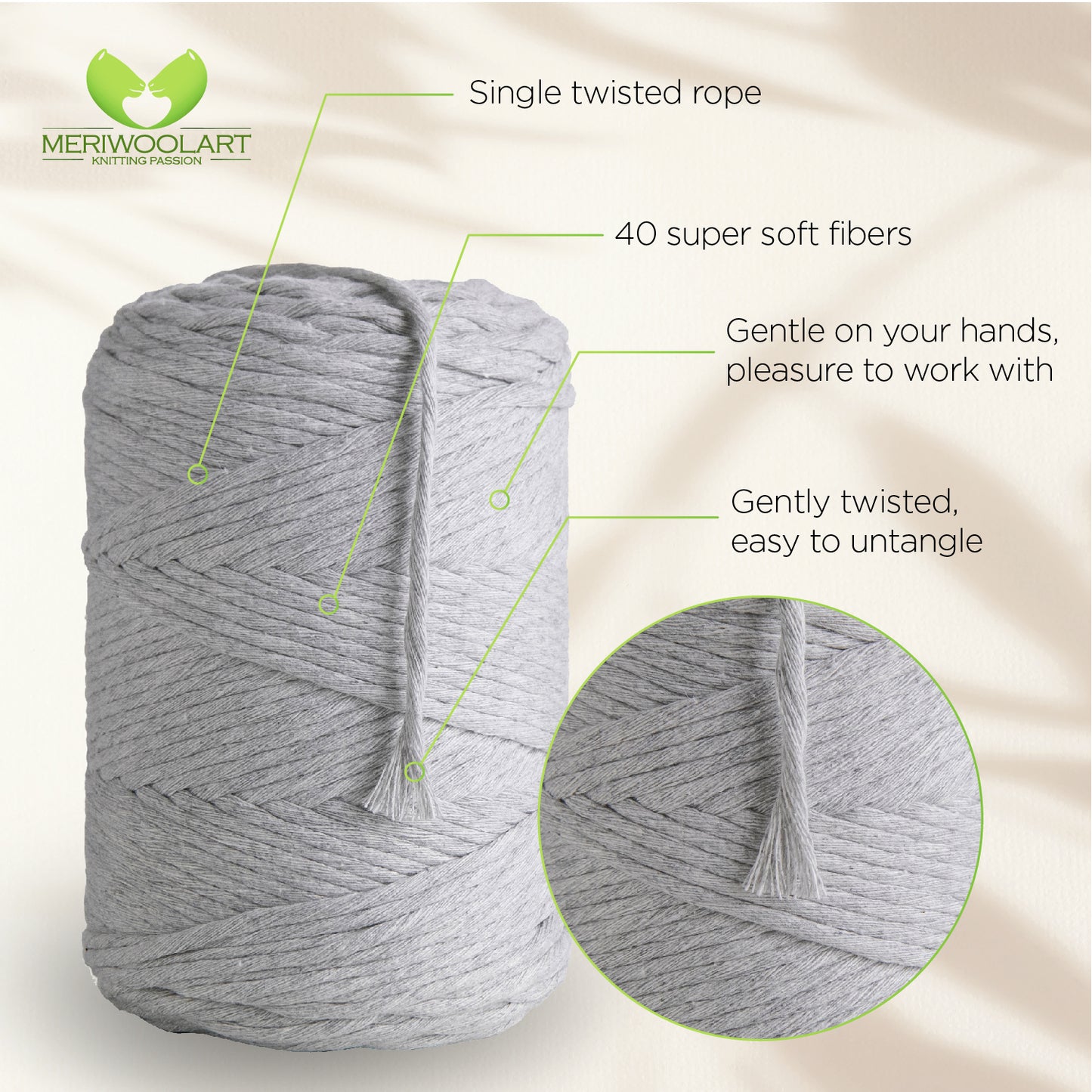 Light Grey Single Twisted Macramé 4mm 225m