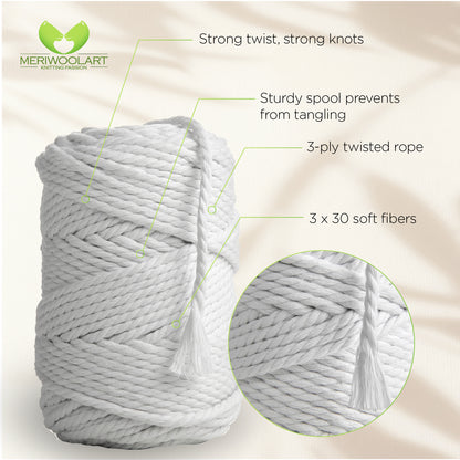 WHITE MACRAMÉ ROPE 6 MM, 100 M