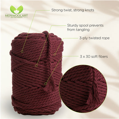 BURGUNDY MACRAMÉ ROPE 6 MM, 100 M