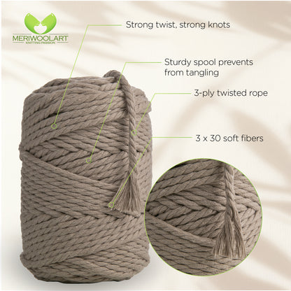 DARK SAND MACRAMÉ ROPE 6 MM, 100 M