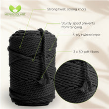 Load image into Gallery viewer, BLACK MACRAMÉ ROPE 6 MM, 100 M
