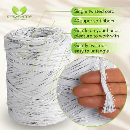 Lurex blanc simple torsadé Macramé 3mm 200m