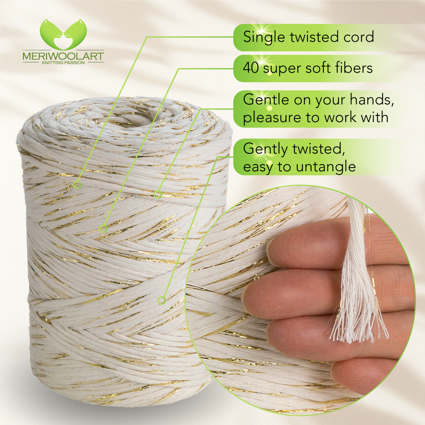 Lurex naturel simple torsadé Macramé 3mm 200m