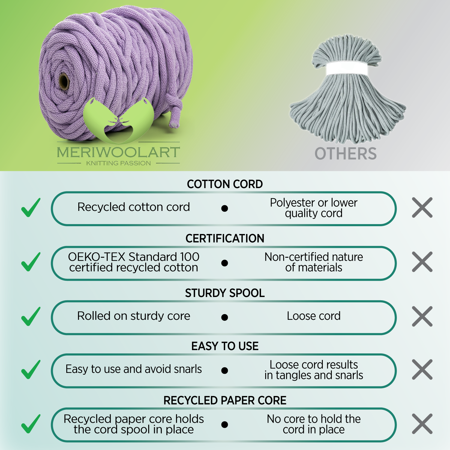 LAVENDER RECYCLED COTTON CORD 10 MM, 60 M