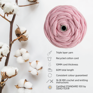 LIGHT PINK RECYCLED COTTON CORD 10 MM, 60 M