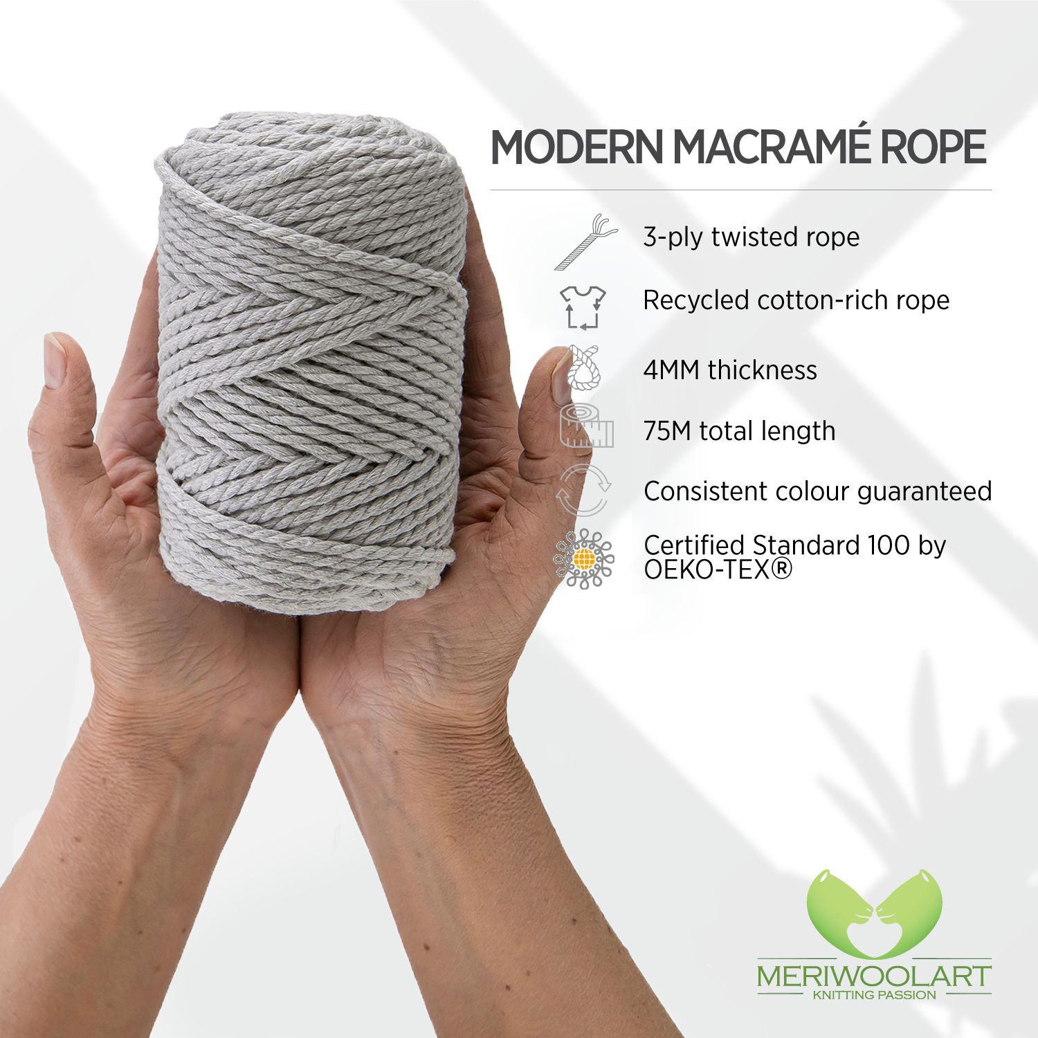 CORDE MACRAMÉ GRIS CLAIR 4 MM, 75 M INFOGRAPHIQUE