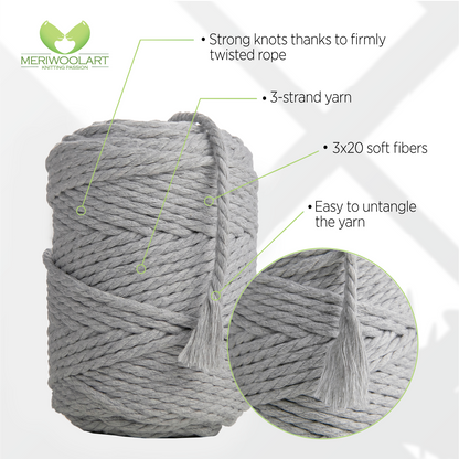 CORDE MACRAMÉ GRIS CLAIR 4 MM, 75 M INFOGRAPHIQUE