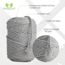 Load image into Gallery viewer, LIGHT GREY MACRAME  ROPE 4 MM, 75 M INFOGRAPHIC
