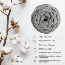 Load image into Gallery viewer, LIGHT GREY RECYCLED COTTON CORD 10 MM, 60 M
