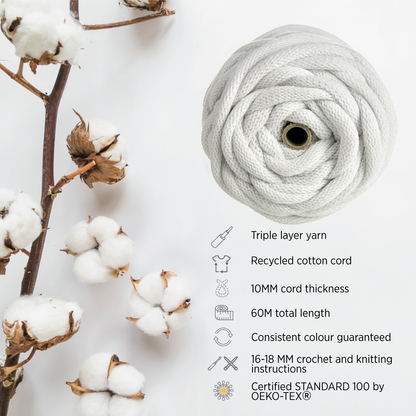 WHITE RECYCLED COTTON CORD 10 MM, 60 M