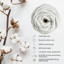 Load image into Gallery viewer, WHITE RECYCLED COTTON CORD 10 MM, 60 M
